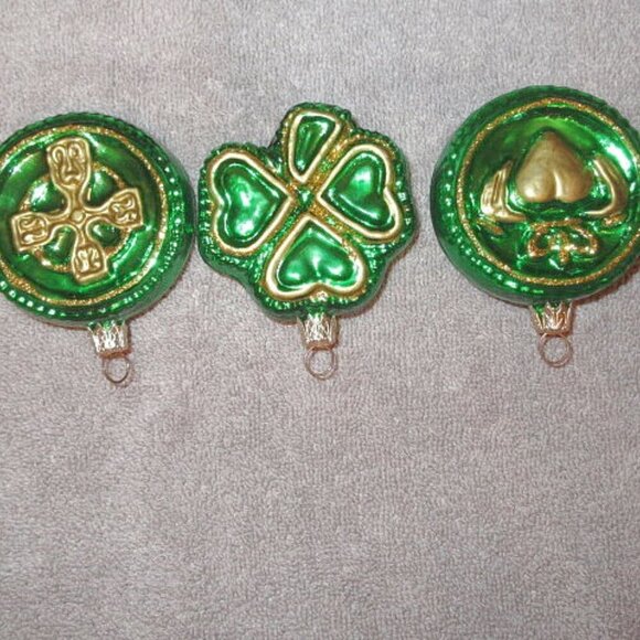Vtg Blown Glass Chrismtas Ornaments Glitter Irish Celtic Cross Claddagh Shamrock - Picture 7 of 10